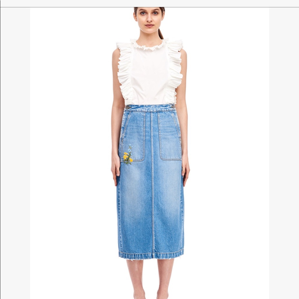 Rebecca Taylor LA VIE EMBROIDERED DENIM SKIRT